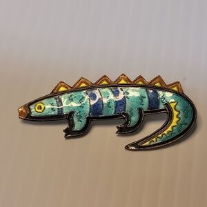 Vintage ZARA Lizard Multi Color Enamel Sterling Silver Brooch Pin